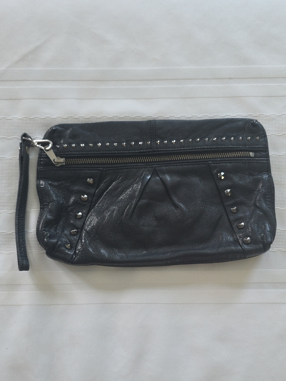 Leather Banana Republic Black Studded Wristlet Zipper Clutch